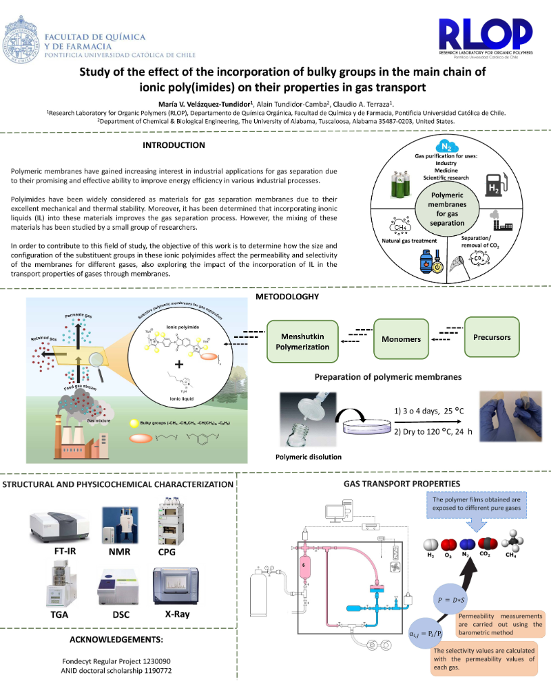 Poster on the effect of the incorporation of bulky groups in the main chain of ionic poly(imides) on their properties in gas transport