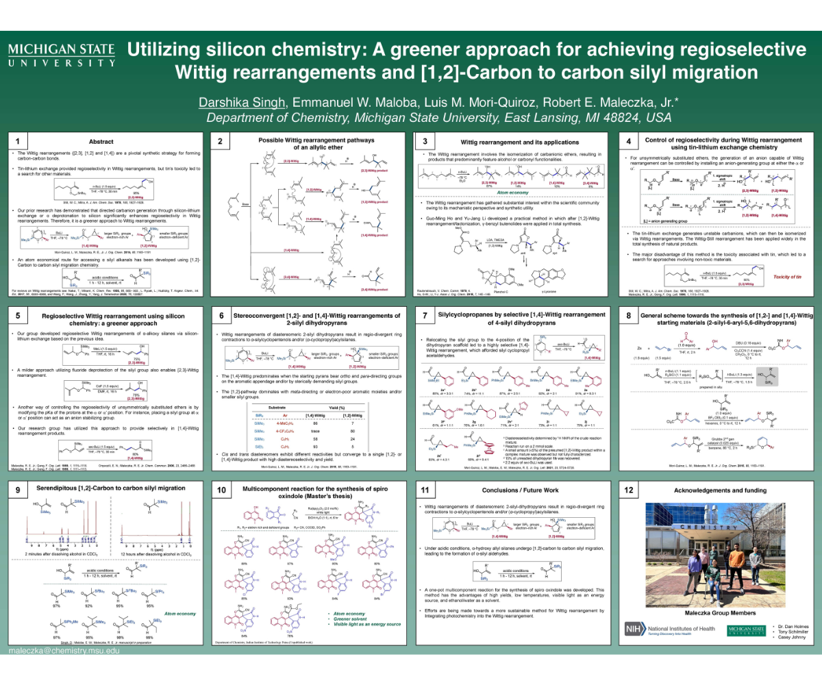 Poster on Utilizing Silicon Chemistry: A Greener Approach for Achieving Regioselective Wittig Rearrangements and [1,2]-Carbon to Carbon Silyl Migration