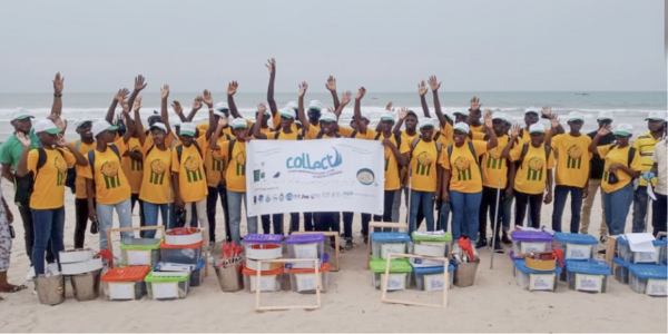 This group of secondary school students from selected African countries participated in the Citizen Observation of Local Litter in Coastal Ecosystems (COLLECT) program on a beach in the Republic of Benin. Source: https://www.facebook.com/COLLECT.Ocean/