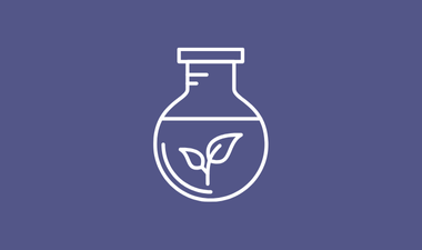purple-blue solid background with outline of white beaker and plant inside