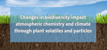 Phot of dirt, grass and sky  with an overlay saying: Changes in biodiversity impact atmospheric chemistry and climate through plant volatiles and particles