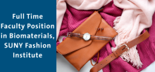 Full Time Faculty Position in Biomaterials, SUNY Fashion Institute. Image shows a brown watch, brown clutch, and brown belt. All the accessories are on top of a pink sweater and blush pink top.