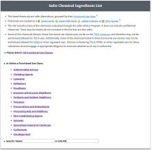Website of the Safer Chemical Ingredient List
