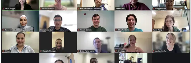 Reagents of change participants are gathered on a computer monitor for a virtual meeting