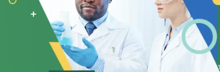 Screenshot of the ACS GCI website showing two scientists looking at an erlenmeyer flask