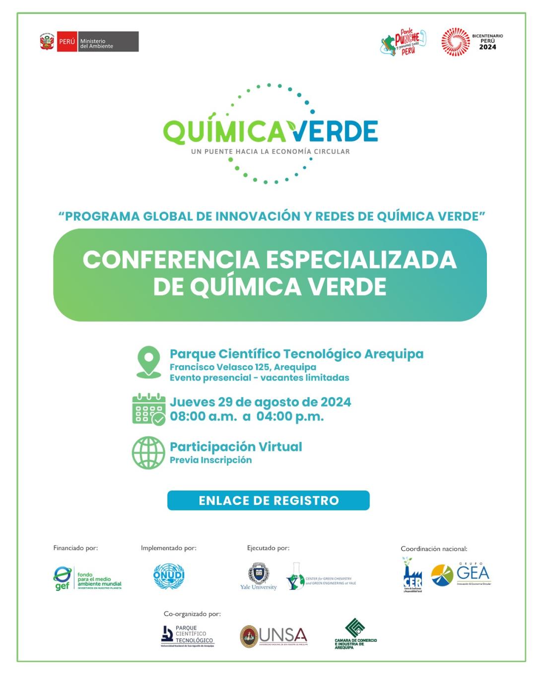 Invitación Conferencia Química Verde, Arequipa. Lima Peru